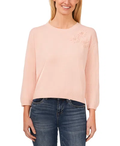 Cece Women's Embellished Embroidered 3/4-sleeve Sweater In Blossom