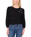 Cece Women's Embellished Embroidered 3/4-sleeve Sweater In Black