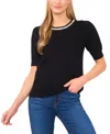 Cece Embellished Collar Short Sleeve Cotton Sweater In Black