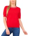 Cece Women's Embellished Neck Trim Short Sleeve Sweater Top In Red