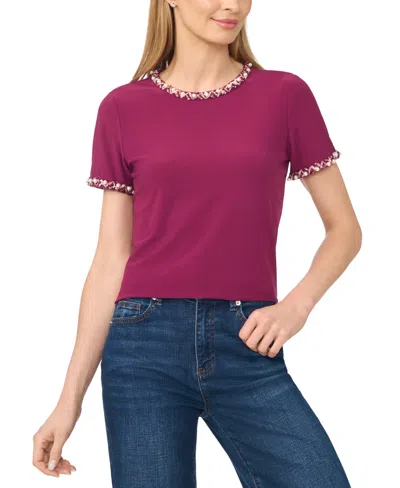 Cece Women's Embellished Short Sleeve Top In Multi
