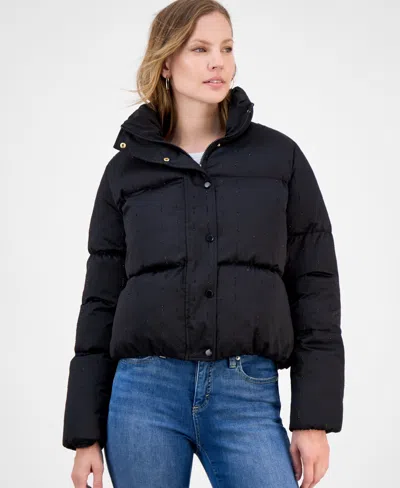 Cece Women's Embellished Stand-collar Puffer Jacket In Black