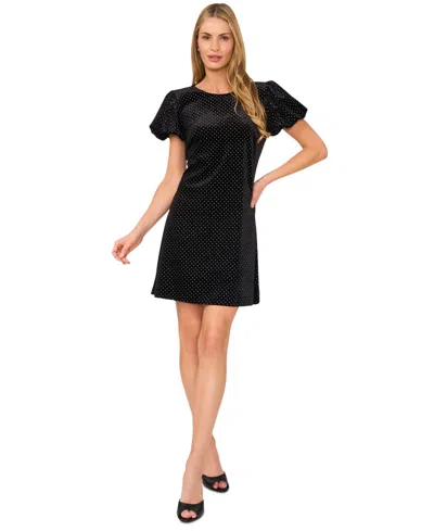 Cece Women's Embellished Velvet Bubble-sleeve Dress In Rich Black