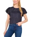Cece Floral Jacquard Puff Sleeve Top In Black
