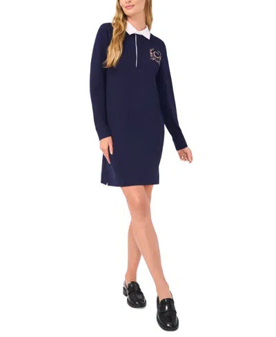 Cece Women's Embroidered-logo Polo Long-sleeve Dress In Classic Navy