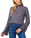 Cece Floral Embroidered Mock Neck Sweater In Medium Heather Grey