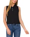 Cece Women's Embroidered-placket Collared Sleeveless Blouse In Rich Black