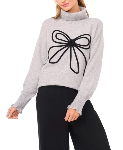 Cece Women's Embroidered Ribbon Turtleneck Sweater In Gray