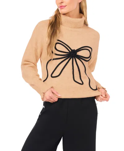 Cece Women's Embroidered Ribbon Turtleneck Sweater In Pink