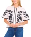 Cece Embroidered Relaxed Fit Cotton Button-up Shirt In White
