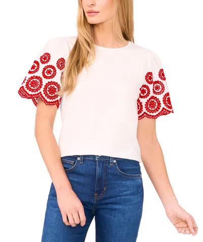 Cece Women's Embroidered-sleeve Top In Pink