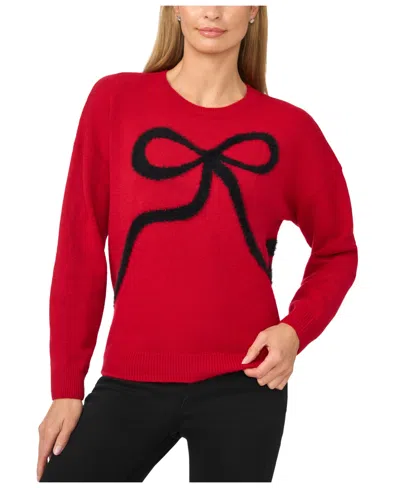 Cece Women's Eyelash Bow Long-sleeve Crewneck Sweater In Glamour Red