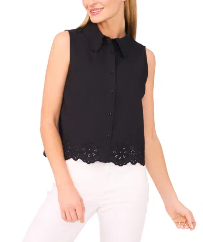 Cece Women's Eyelet Embroidered Cotton Sleeveless Blouse In Black