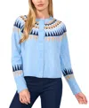 Cece Women's Fair Isle Long-sleeve Cardigan Sweater In Blue Heather