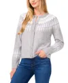 Cece Women's Fair Isle Long-sleeve Cardigan Sweater In Light Heather Grey
