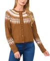 Cece Women's Fair Isle Long-sleeve Cardigan Sweater In Toasted