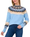 Cece Fair Isle Funnel Neck Sweater In Blue Heather