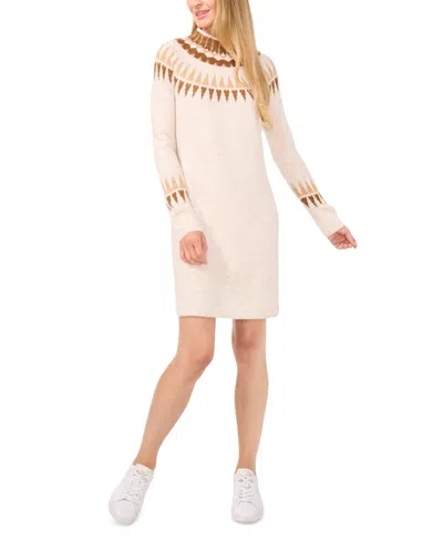 Cece Women's Fair Isle Long-sleeve Sweater Dress In Malted