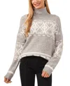 Cece Women's Fair Isle Long Sleeve Turtleneck Sweater In Light Heather Grey