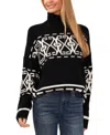 Cece Fair Isle Turtleneck Sweater In Rich Black