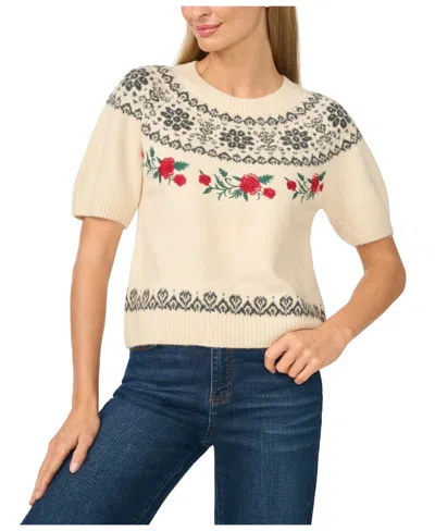 Cece Women's Fair Isle Short-sleeve Sweater In Neutral