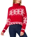 Cece Fair Isle Turtleneck Sweater In Glamour Red