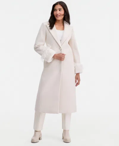 Cece Women's Faux-fur And Feather-trim Maxi Coat In White