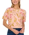 Cece Women's Flora-print Crewneck Short-sleeve Sweater In Blush Pink