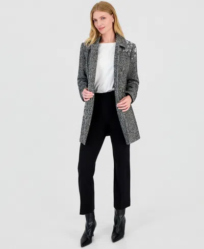 Cece Women's Floral Beaded Double-breasted Coat, Created For Macy's In Gray
