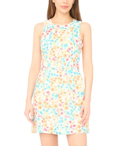 Cece Women's Floral Belted Crewneck Mini Dress In Burgundy