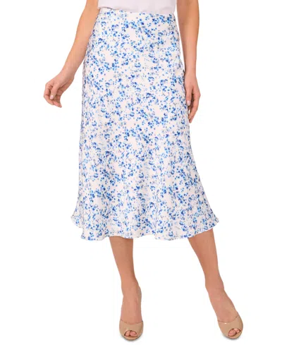 Cece Women's Floral Bias Flared Midi Skirt In Ocean Blue