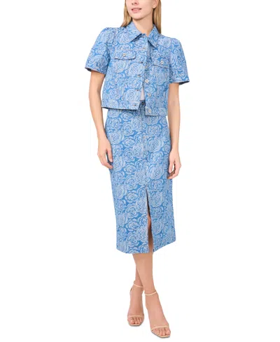Cece Women's Floral Denim Split-front Midi Skirt In Ocean Blue