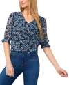 Cece Elbow Sleeve Ruff V-neck Blouse In Blue