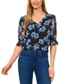 Cece Print Ruffle Cuff Top In Serene Blue
