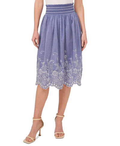 Cece Women's Floral Embroidered Cotton Midi Skirt In Blue Air