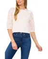 Cece Lace Puff Sleeve Knit Top In Antique White