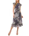Cece Floral Ruffle Midi Dress In Classic Navy