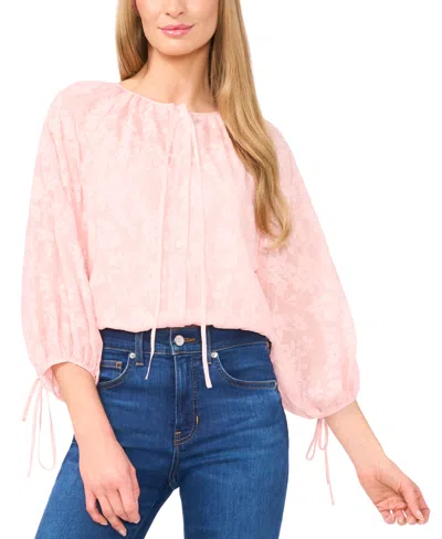 Cece Women's Floral-lace Button-front Puff-sleeve Blouse In Sugar Peach