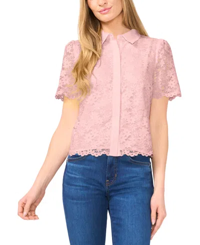 Cece Women's Floral Lace Hidden Placket Blouse In Pink