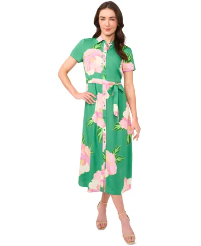 Cece Women's Floral Print Button-front Midi Shirtdress In Medium Green