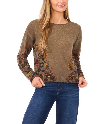 Cece Women's Floral Print Crewneck Sweater In Brown
