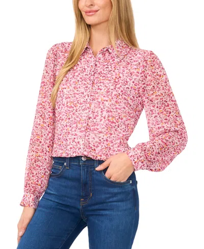 Cece Women's Floral-print Long-sleeve Blouse In Sugar Cane