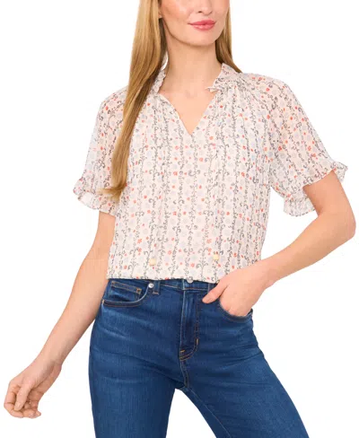Cece Women's Floral-print Ruffled Top In Neutral