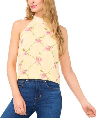 Cece Floral Halter Neck Top In Lemon Drop