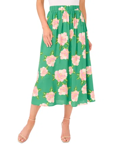 Cece Women's Floral Pull-on Midi Circle Skirt In Green