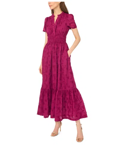 Cece Women's Floral Tiered V-neck Maxi Dress In Deep Mulberry
