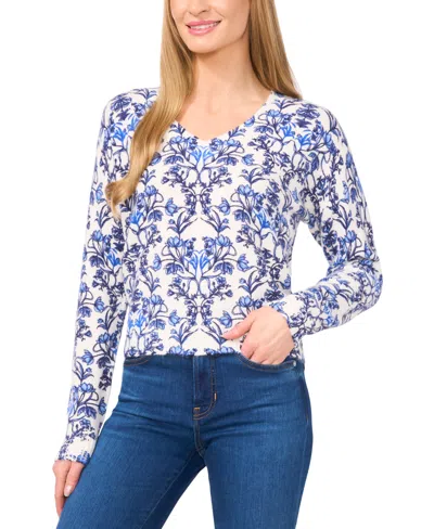 Cece Women's Floral V-neck Long-sleeve Sweater In New Ivory