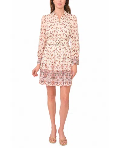 Cece Women's Floral-print Long-sleeve Collared Dress In Neutral