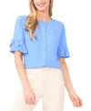 Cece Bow Sleeve Button-up Top In Blue
