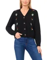 Cece Floral Embroidered Pointelle Stitch Cardigan In Multi